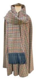 Vintage Queen of Capes Country Place Wool Plaid Long Jacket Cape, Lion Head Trim and Matching Scarf