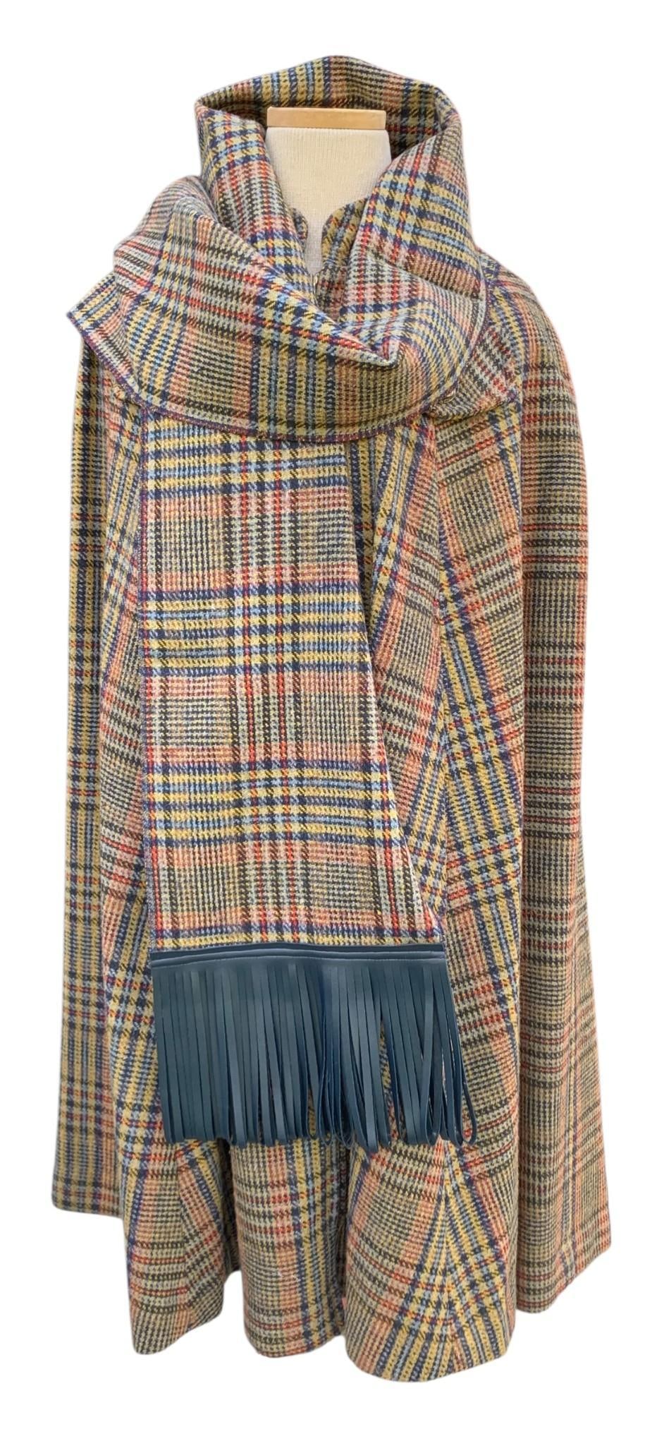 Vintage Queen of Capes Country Place Wool Plaid Long Jacket Cape, Lion Head Trim and Matching Scarf (1 of 20)