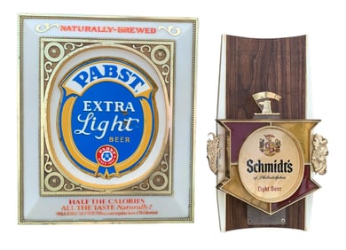 2 Vintage PABST Extra Light and SCHMIDT'S Beer Advertising Sign Bar Lights