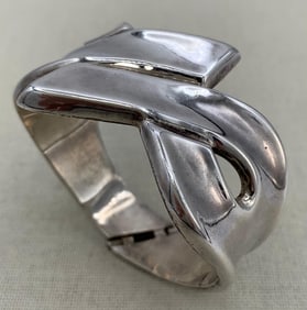 Bold 68 Gram Sterling Silver Openwork Bypass Hinged Cuff 925 Bracelet