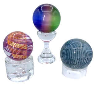 3 pc Mark Matthews, Jim Davis, Art Glass and Fibre Optic Tri Color Marble Collection