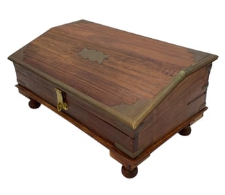 Vintage Campaign Style Wood and Brass Writing Chest, Drawing Accoutrement, Storage Box with Pens