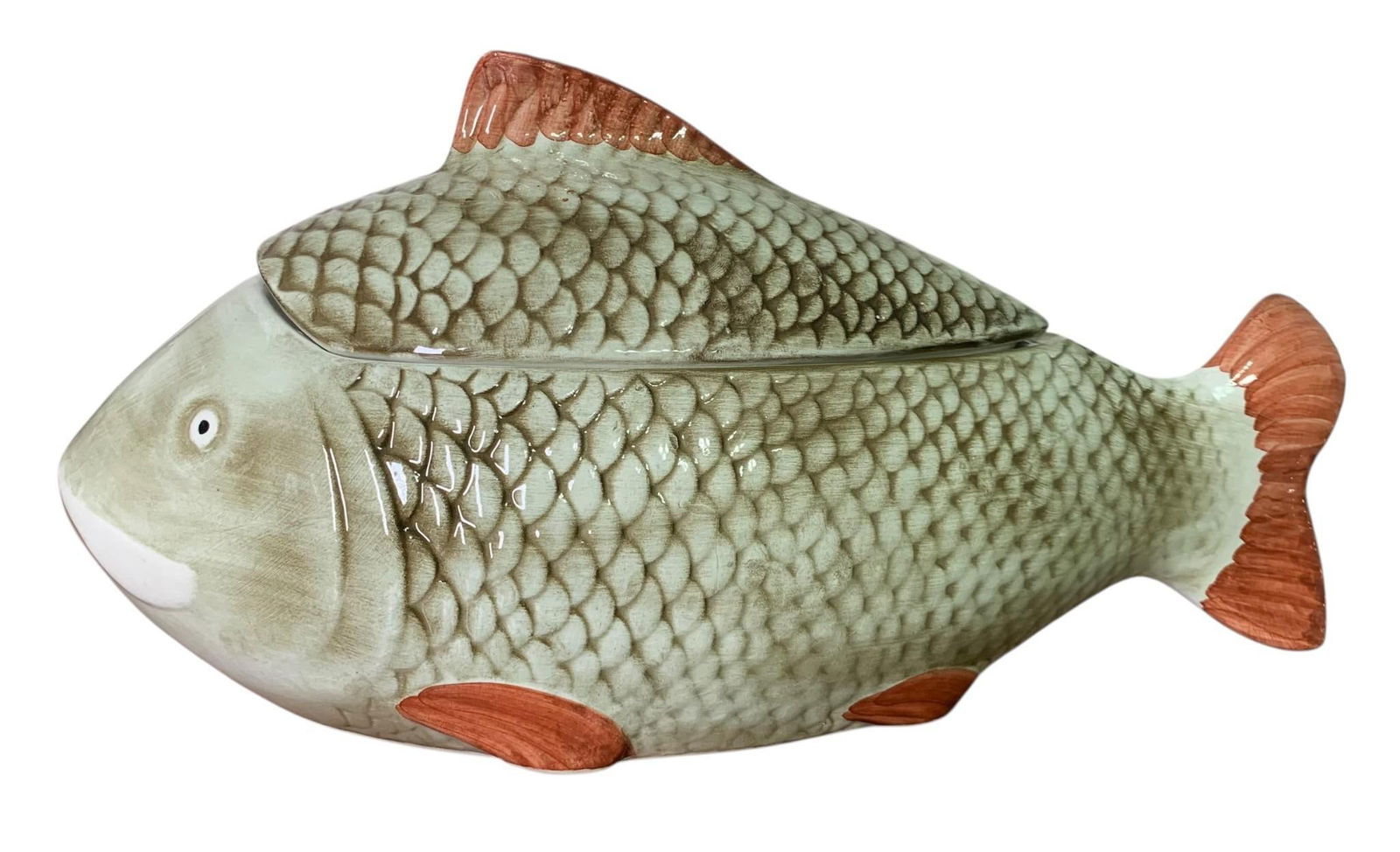 Portuguese Majolica Fish Shaped Ceramic Lidded Serving Dish (1 of 10)