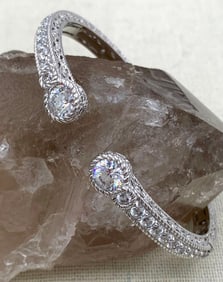 Luminous Sterling Silver Judith Ripka Sparkling CZ Hinged Bangle Bracelet