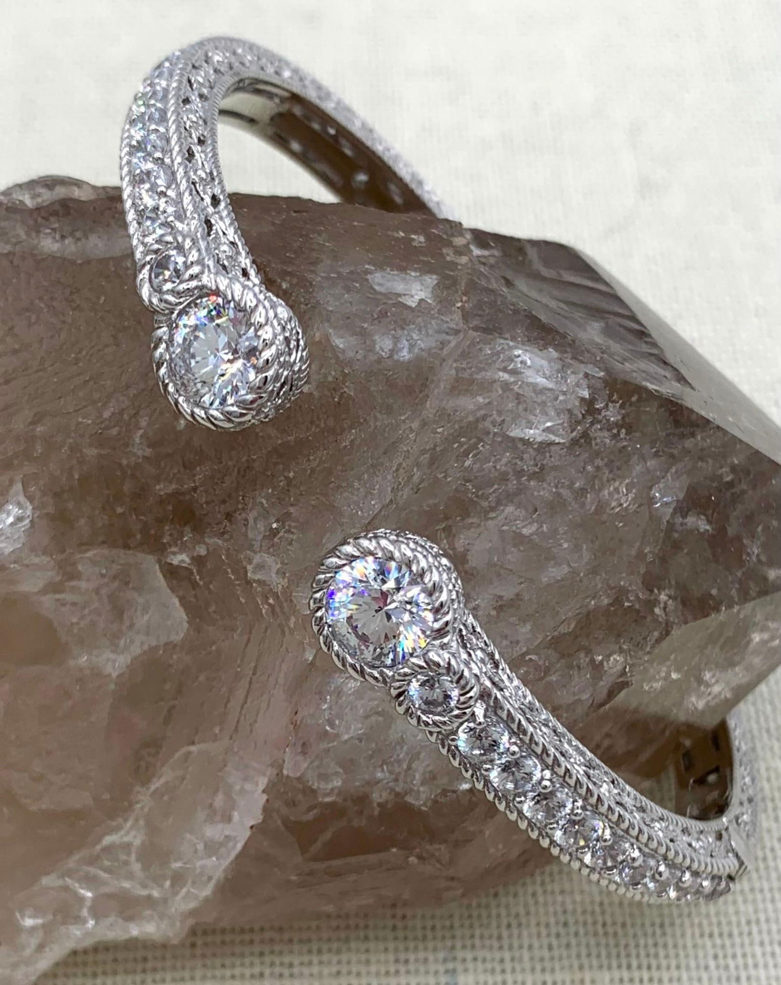 Luminous Sterling Silver Judith Ripka Sparkling CZ Hinged Bangle Bracelet (1 of 13)