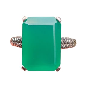 Stunning Large Faceted Emerald Cut Jadeite, Jade, Sterling Silver Ring