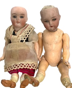2 HALBIG K R Antique German Porcelain Miniature Dolls, Star of David Mark