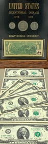 US $2 Bill Bicentennial 1976 Paper Money Dollars and Coin Currency Collection
