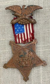 Civil War Soldier G.A.R. Eagle and Flag Star Medal, L V Velvet Case, Ribbons, Horse Bridle Trim