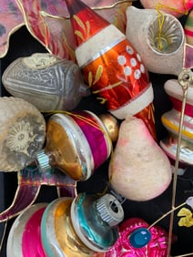 20 pc Early Mercury Glass and Vintage Capiz Shell Circus Christmas Tree Holiday Ornaments