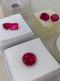 7 Large Carat Faceted Lab Created Ruby Unmounted Jewelers Gemstones