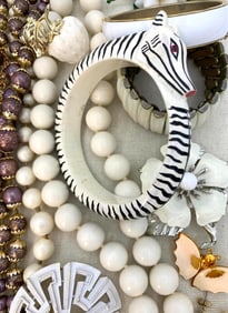 22 pc Vintage Curly Lamb Fur Muff Hand Warmer and Cream Costume Jewelry Collection