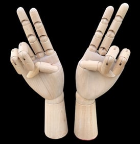 Pair Articulated Wood Artist Model Hands, Jewelry Shop, Artwork, Anatomical Displays