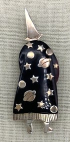 Sterling Silver and Shell Wizard Pendant, Zealandia Planets and Stars Magical Sorcerer Brooch