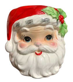 Mid Century RELPO Japan Large Ceramic Santa Head Christmas Candy Bowl, Cookie Jar, Vase