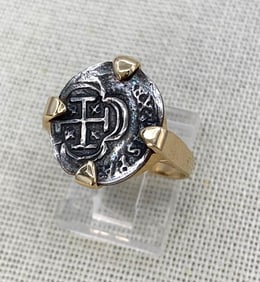 14k Gold and Silver ATOCHA Spanish Coin Ring