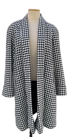 Vintage BRAETAN Black and White Zig Zag Wool Ladies Watteau Back Swing Coat