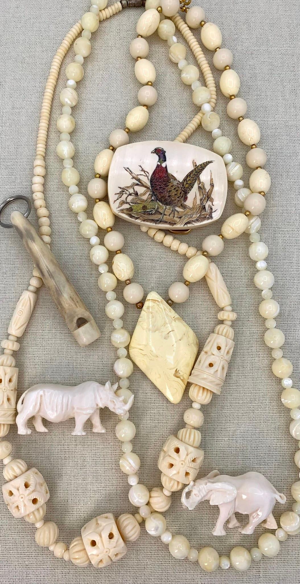 7 pc Hand Carved Natural and Composite Jewelry, Etched Buckle, Animal Figurine Collection (1 of 15)