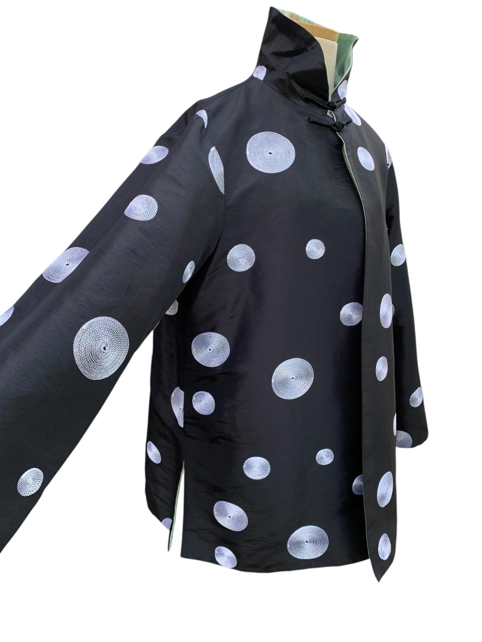 Reversible Embroidered Silk Kimono Jacket in Onyx or Moss (1 of 11)