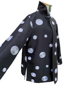 Reversible Embroidered Silk Kimono Jacket in Onyx or Moss: Double the styling options with this fantastic reversible kimono jacket which has a generous bell sleeve, fold up/down collar and frog closures at the throat, impeccable styling and machine embroidere