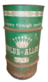 Vintage Service Station, Automotive Shop, Molub Alloy Metallic Lubricant Advertising Barrel