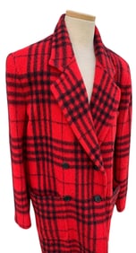 Vintage Christian Dior Iconic 80s Red and Black Plaid Wool Blazer Car Coat
