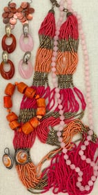 11 pc Rose Quartz, Carnelian, Eye of St. Lucia, Coral, 925 and Glass Bead Jewelry Collection