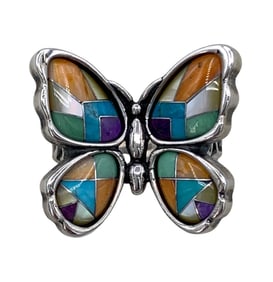 Carolyn Pollack Designed Sterling Silver Inlaid Butterfly Wings Mariposa Statement Ring