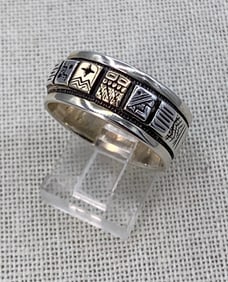 Navajo 14k and Sterling Silver Roderick and Marilyn Tenorio Southwest Petroglyph Ring