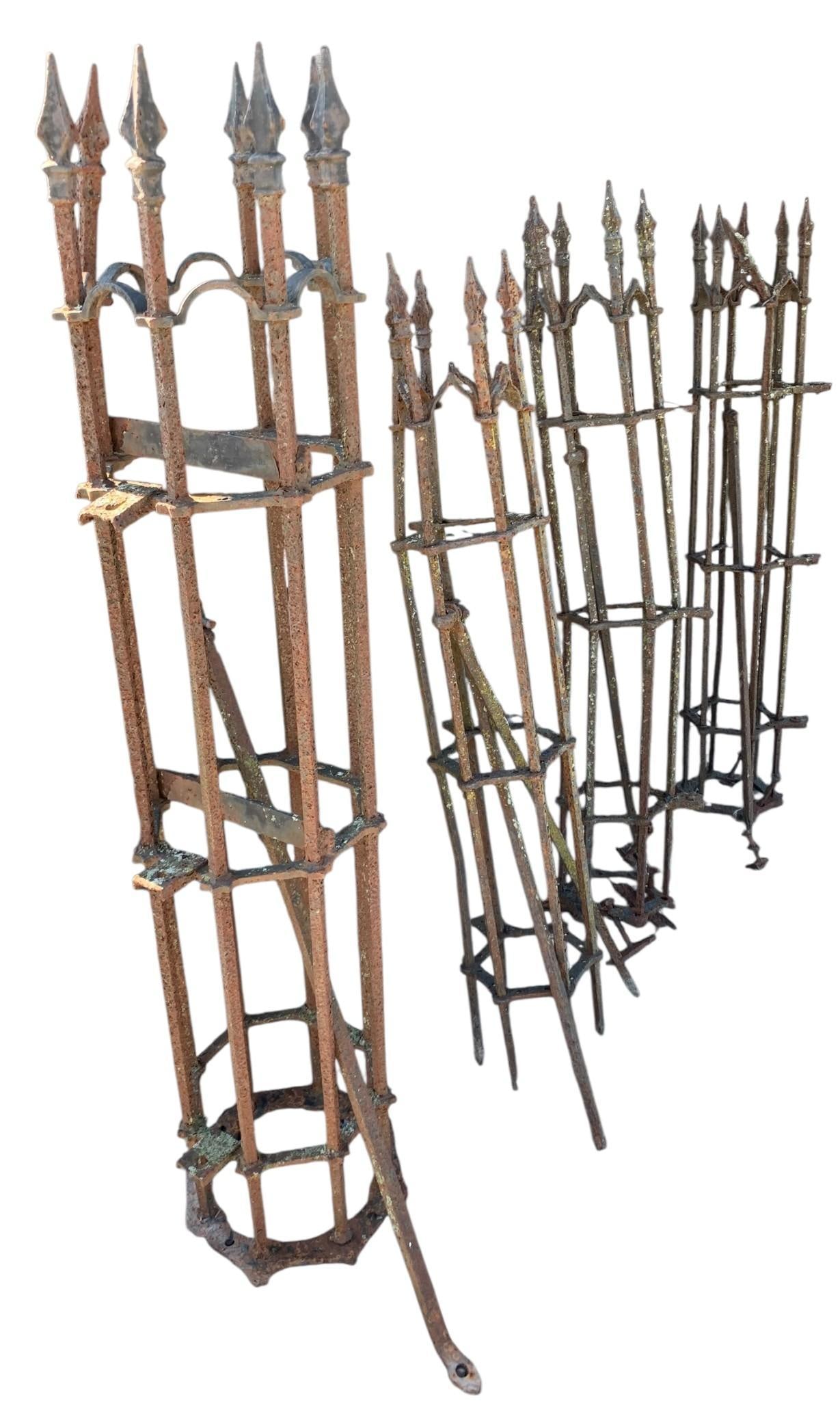 4 Antique Iron Cemetary Fence Pillar Posts, 19th Century Gothic Halloween Graveyard Decorations (1 of 9)