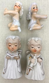 4 Mid Century JAPAN Fairy Pixie Candle Huggers and Choir Boy Christmas Holiday Candlestick Holders