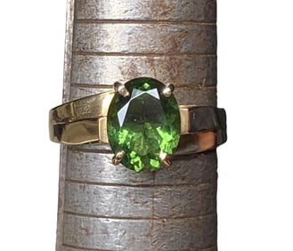 10k Yellow Gold Pine Green 10x8mm Solitaire Ring