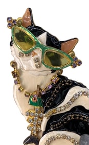 Lunch at the Ritz 2GO Rhinestone Studded Enamel Cat Pendant Brooch, Bag, Pamphlet and Box