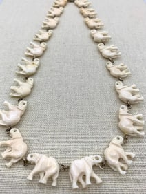 20 Intricate Hand Carved Elephants Animal Effigy Totem Necklace