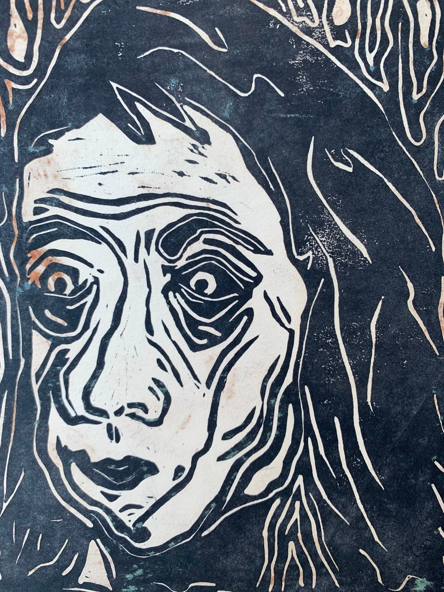 2 pc Mid Century Student Art Projects Hand Carved Block Print Original Works of Art (1 of 5)