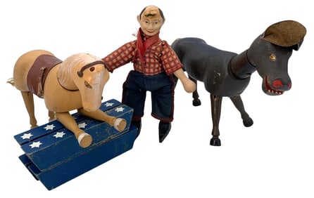 7 Vintage Humpty Dumpty Toys Jointed Wooden Circus Cowboy, Donkey, Horse Schoenhut Children's Toys