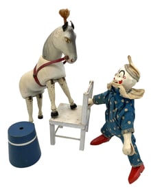 4 Early Humpty Dumpty Toys Clown, White Horse, Chair and Trick Stool Schoenhut Circus Kids Toys
