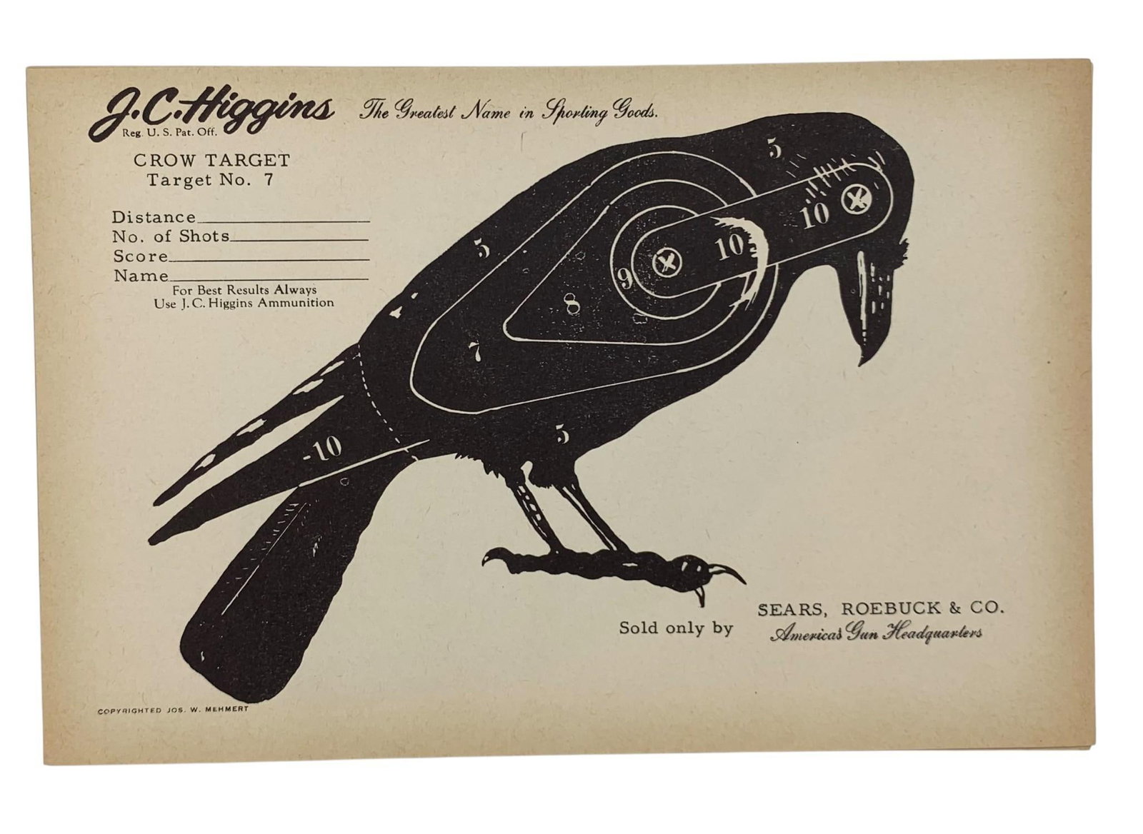 190 pc J C Higgins Ammunition Advertising Vintage Sears Roebuck and Co Animal Paper Shooting Targets: Assorted black animal silhouettes with 2 target images, early paper with some darkening to the edges, 9 1/8" x 6".