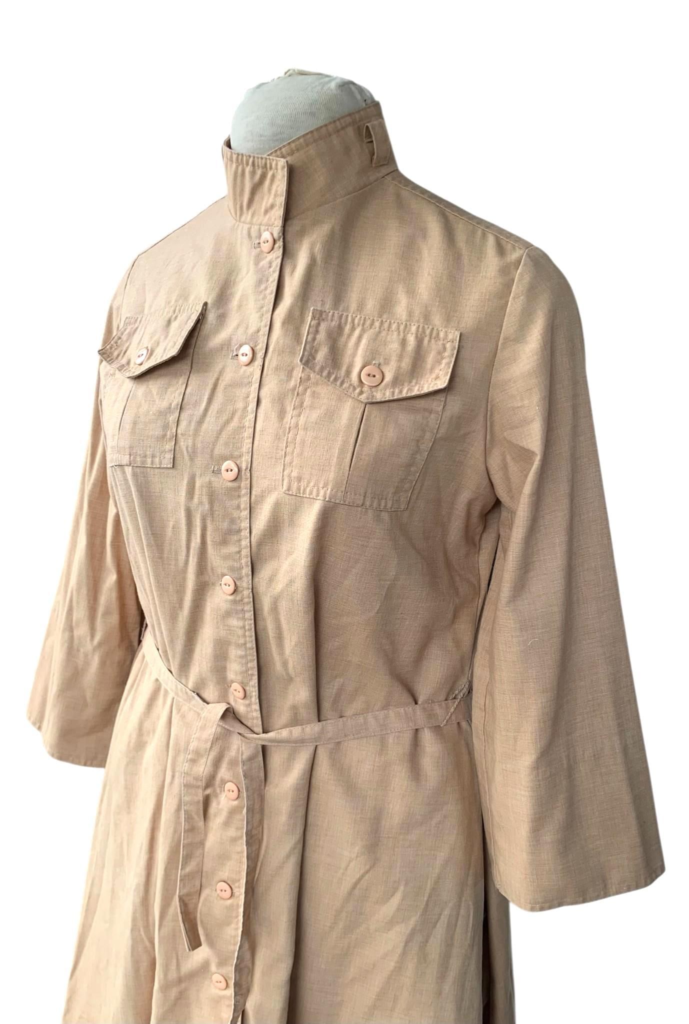 1970s SERBIN Designed by Muriel Ryan Vintage Camel Cotton Motoring Duster Style A Line Shirtdress (1 of 7)