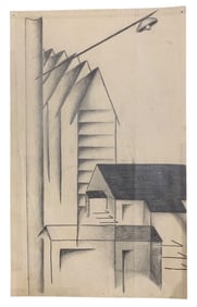5 pc Mid Century Artist Signed Geometric Original Art Student Drawings