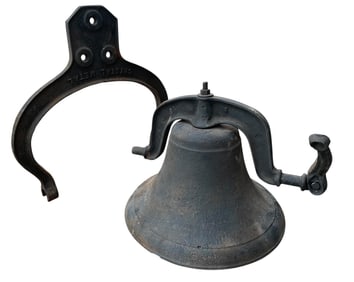 Antique Crystal Metal Cast Iron School Bell with Yoke and Clapper