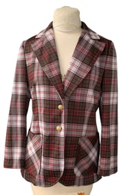 2 pc 1970s Jan Celeste Ltd Plaid Polyester Blazer and Full-Length Vest