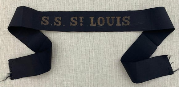 Antique S. S. St. Louis US Military Ship Embroidered Silk Navy Cap Tally