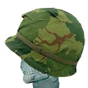 Vietnam Era M1 US Military Helmet with Liner and Reversible Camo Cover