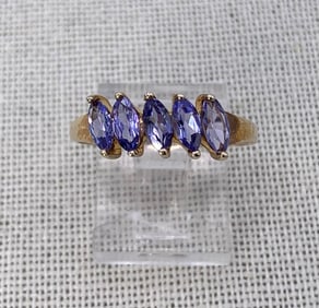 10k Yellow Gold Tanzanite 5 Marquise Gemstone Ring