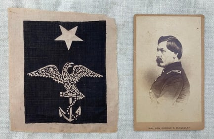 19th Century Civil War Maj. General George B. McClellan CDV and c1866 US Navy Petty Officer Patch
