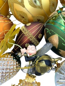 17 pc Glittered Autumnal Hued Glass Christmas Tree Ornaments and Bulb Stands