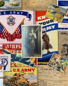 19 pc WWI to Mid Century US Military Wartime Collectibles and Ephemera