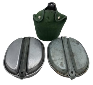 1942, 1944 WWII US Military Mess Kits and Vintage Himark Aluminum Canteen