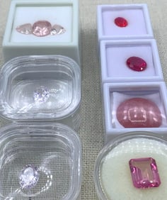 9 pc Rose Pink Morganite, Topaz, Created Ruby, Rhodochrosite Unmounted Jewelers Gemstone Collection